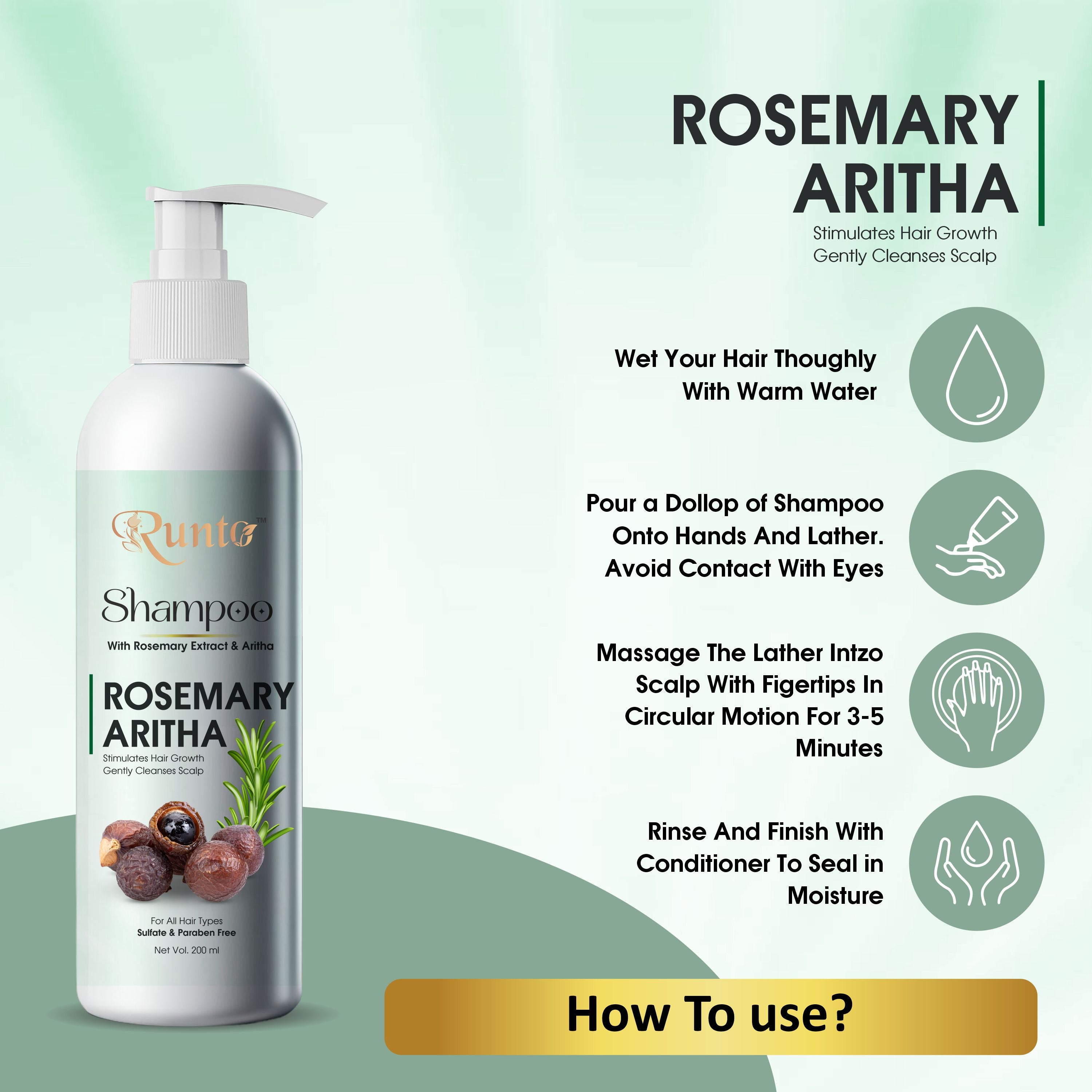 RUNTO Rosemary & Aritha Shampoo Combo Pack of 2 (200+200=400ML) – Herbal Hair Growth Shampoo, Sulfate & Paraben Free, Deep Scalp Cleanser