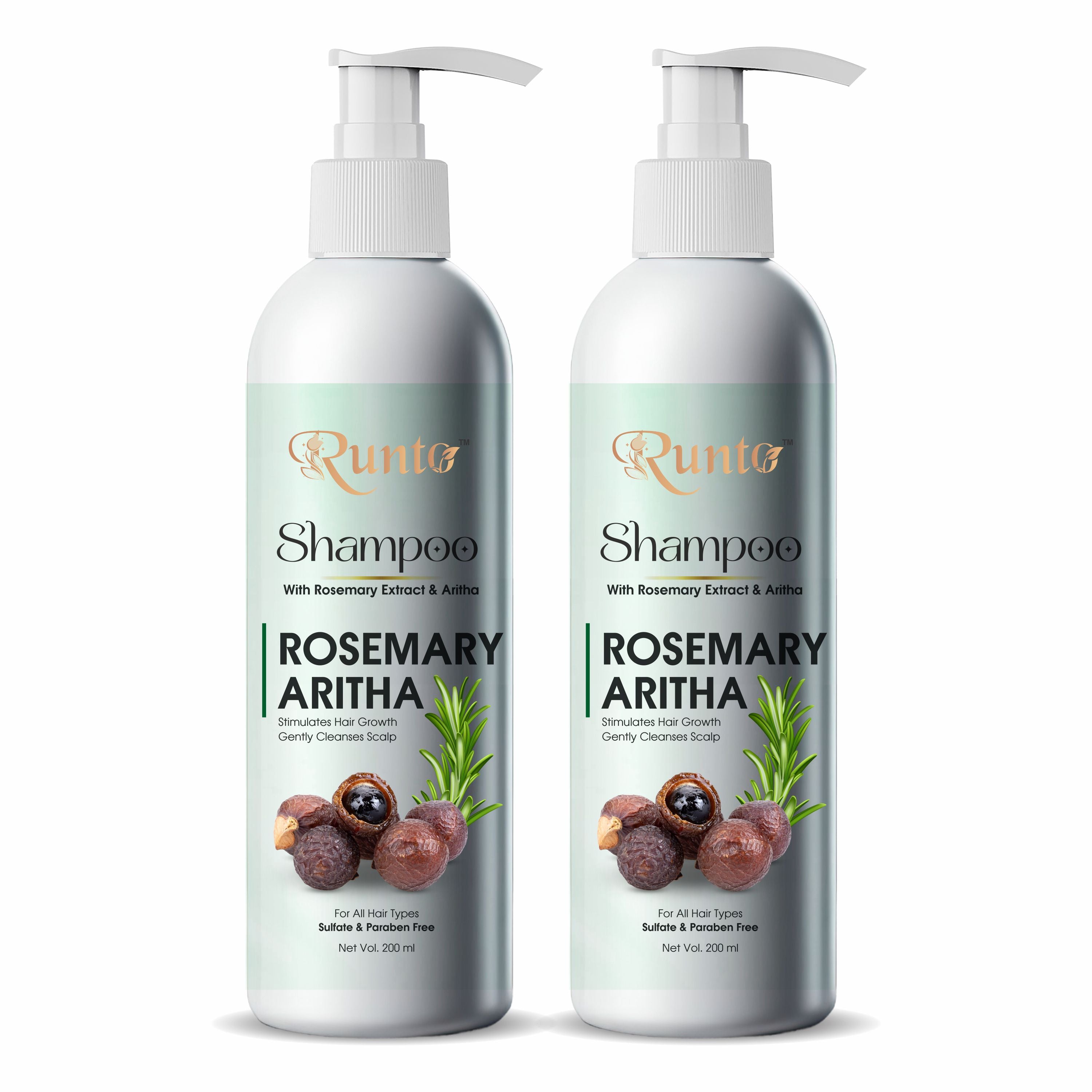 RUNTO Rosemary & Aritha Shampoo Combo Pack of 2 (200+200=400ML) – Herbal Hair Growth Shampoo, Sulfate & Paraben Free, Deep Scalp Cleanser