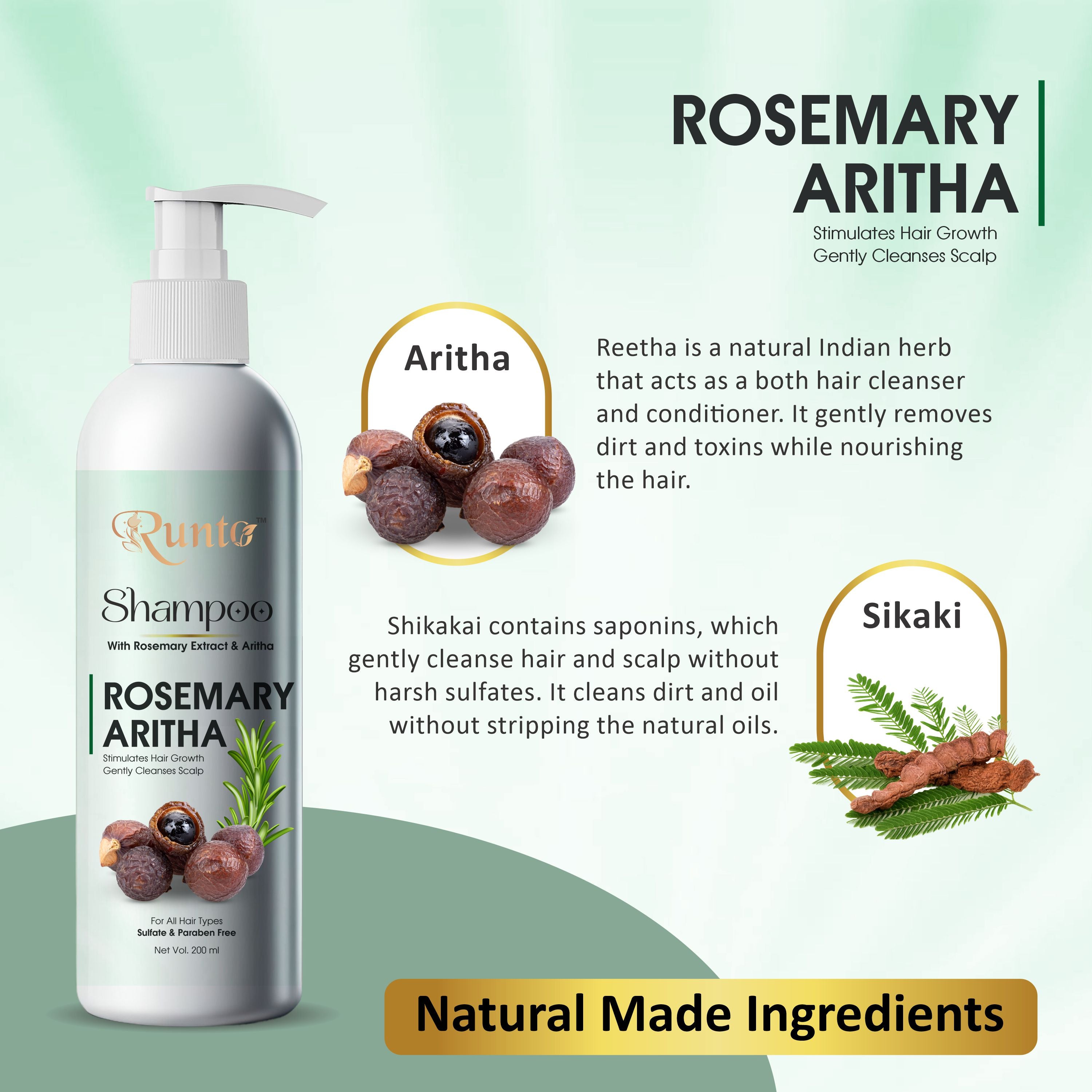 RUNTO Rosemary Aritha Hair Growth & anti hair fall scalp repair with anti dandruff shampoo