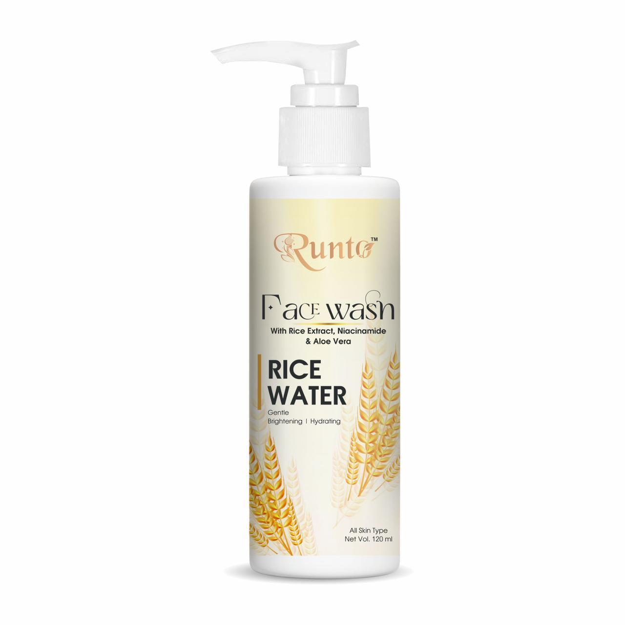 RUNTO Rice Water Brightening with Niacinamide & Aloe Vera – 120 ml Face Wash